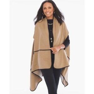 CHICO'S Ann Marie Ruana Wrap Tan OS
